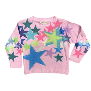Hannah Banana Pink Allover Star Sweater with Rhinestones