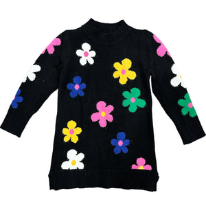 Hannah Banana Black Colorful Flowers Sweater Dress