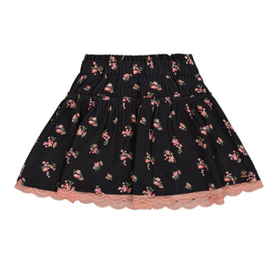 Deux Par Deux Small Flowers on Black Printed Flare Skirt