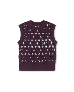 Mallory and Merlot Burgundy Flower Crochet Knit Vest