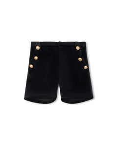 One Child Black Core Velour Button Short