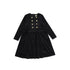 One Child Black Core Velour Waisted Button Dress