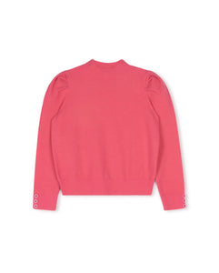 Papillon Pink Puff Sleeve Button Cuff Sweater