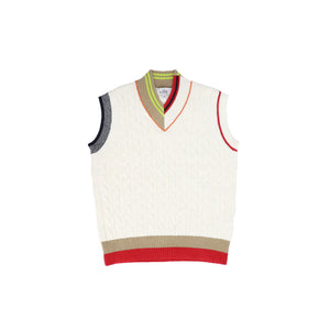 Vibe Ivory Striped Trimming Cable Knit Vest