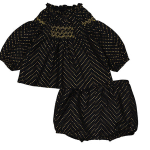 Louis Louise Black Twill Gold Dots Odessa Bloomer Set