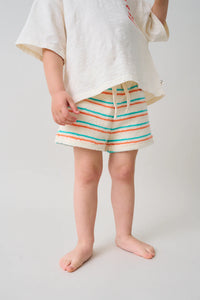 My Little Cozmo Green Peach Toweling Stripe Shorts