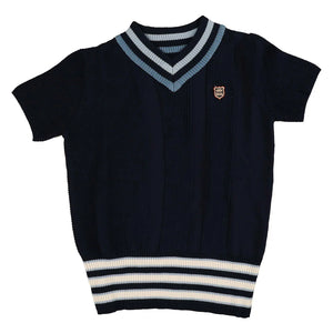 Noma Navy Multi Stripe Rib Textured Short Sleeve Knit