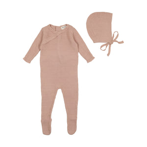 Bee and Dee Darling Pink Pointelle Knit Collection Footie With Bonnet