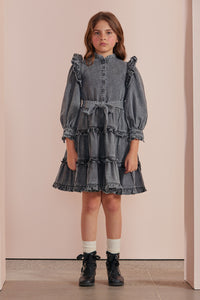 Petite Amalie Chambray Ruffle Shoulder Midi Dress