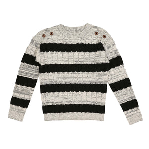 Noma Light Grey Striped Cable Button Knit Sweater