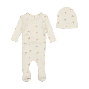 Bee and Dee Light Base Girl Printed Pointelle Footie With Beanie