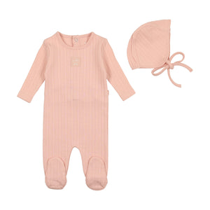 Bee and Dee Dusty Pink Classic Pointelle Footie With Bonnet