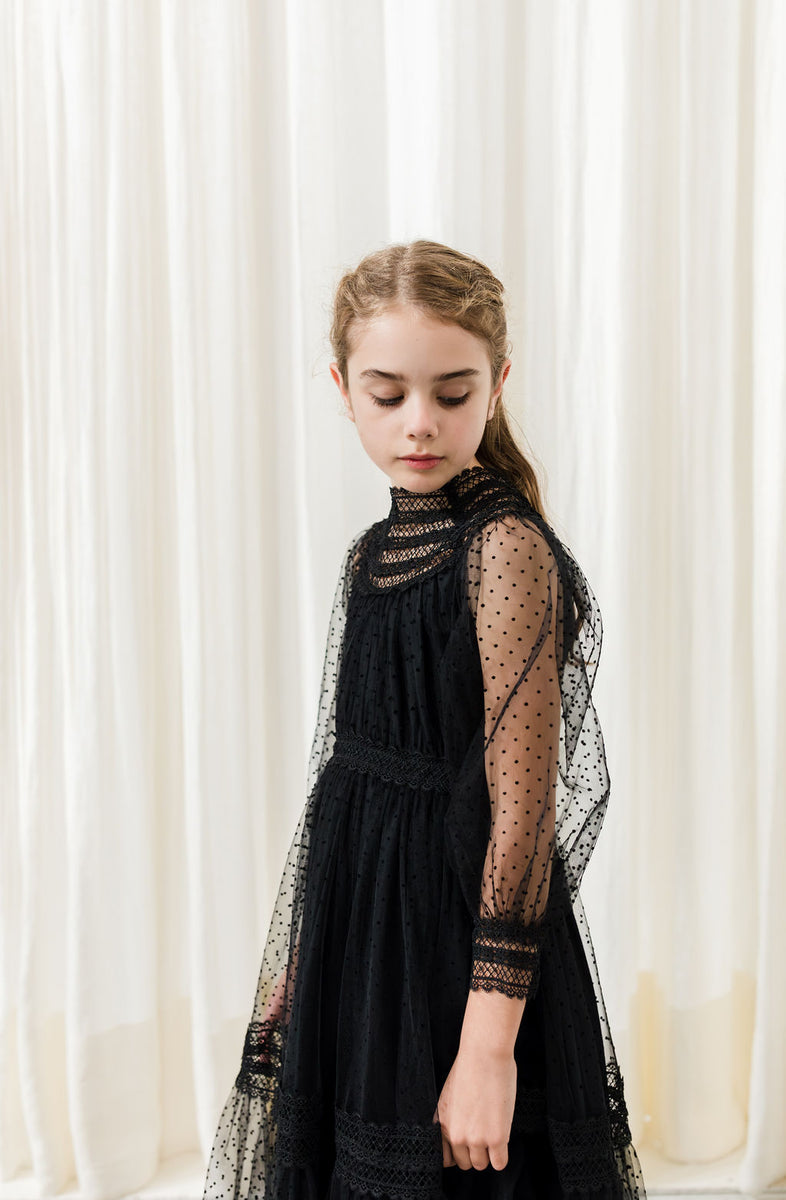 Petite Amalie Black Tulle Crochet Lace Dress – Buttons and Bows