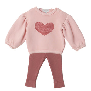 Yell-oh Blossom Dyed Sweatshirt w/ Print & Marsala Ribbed Legging Set