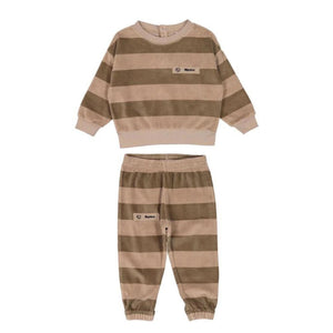 Wynken Soft Brown Stripe Baby Sweatshirt Set