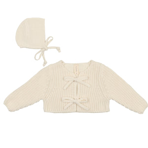Lilette Cream Girls Chunky Knit Cardigan + Bonnet