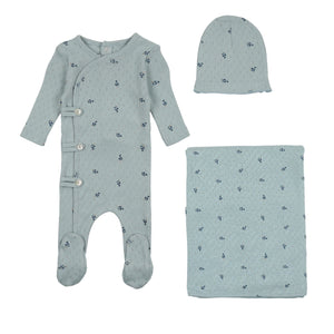 Bee and Dee Dark Base Boy Printed Pointelle Footie With Beanie and Blanket