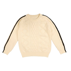 Noma Ivory Sleeve Stripe Textured Knit Sweater