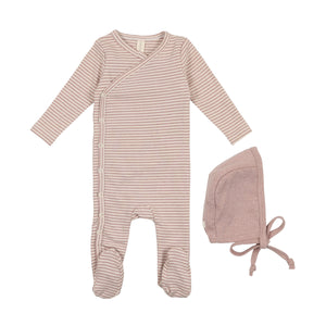 Lilette Lilac Heather Stripe Footie + Hat