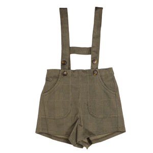 Noma Olive Cotton Stretch Plaid Overall