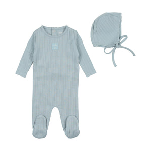 Bee and Dee Blue Fog Classic Pointelle Footie With Bonnet