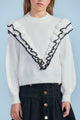 Petite Amalie Cream Black Tipped Ruffle Cosy Knit Sweater