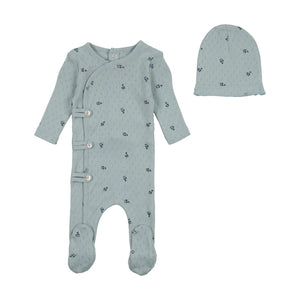 Bee and Dee Dark Base Boy Printed Pointelle Footie With Beanie