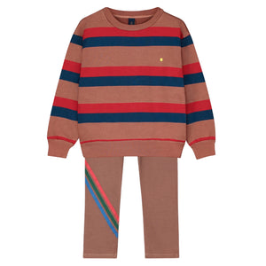Bonmot Wood Allover Bistripe Sweatshirt & Stripe Band Legging Set