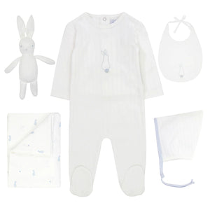 Kipp Baby Blue Bunny 4 Piece Set (Footie+Bonnet+Bib+Blanket) NO BUNNY