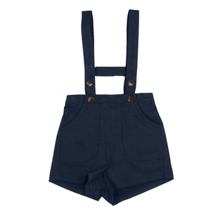 Noma Navy Cotton Stretch Plaid Overall