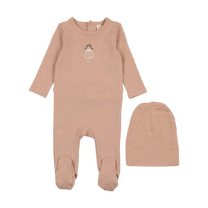 Lilette Pink Doll Embroidered 2Pc Set (Footie + Hat)