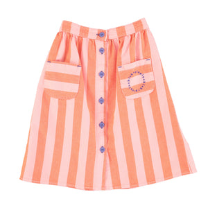 Piupiuchick Orange & Pink Stripes Front Pockets Maxi Skirt (Size Down)
