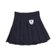 Bamboo Navy Wool Pleated Skirt with Emblem