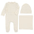 Lilette White Brushed Cotton Wrapover Footie Blanket and Hat 3 piece Set