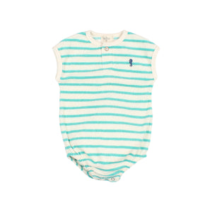 Buho Pool Green Baby Terry Stripes Romper