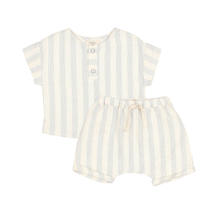 Buho Sky Grey Baby Stripes Shirt & Shorts Set