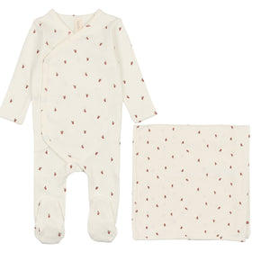 Lilette White/Red Very Berry 3Pc Set (Footie + Hat + Blanket)