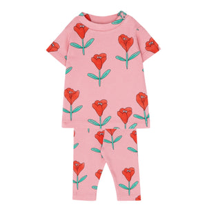 The Campamento Pink Tulips All over Baby Rib T-Shirt & Leggings Set