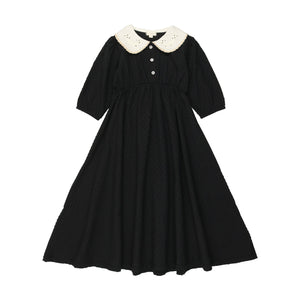 Lil Legs Black Swiss Dot Maxi 3/4 Sleeve Dress