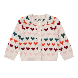 Bonton Creme Knit Heart Baby Cardigan