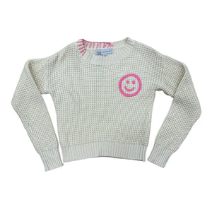 Central Park West Ivory Pink Jubilee Embroidered Smile Pullover