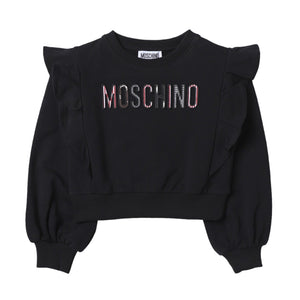 Moschino Black Mini Me Embroidered Logo Ruffle Sweatshirt