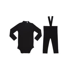 Parni Black Ribbed Suspenders Set w/ Turtleneck K297