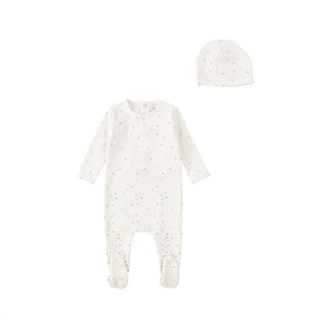 Bee and Dee Light Ivory Watercolor Dot Footie with Beanie