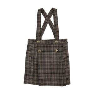 Lil Legs Navy/Brown Plaid Pleated Suspender Skirt
