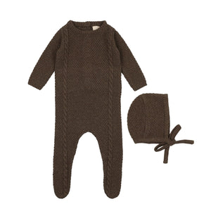 Lil Legs Heather Brown Cable Knit Footie +Hat