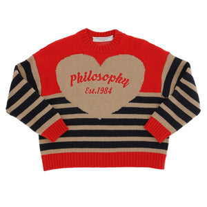 Philosophy Red/Navy Logo Print Striped Sweater