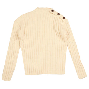 Belati Cream Shoulder Button Chunky Knit Sweater