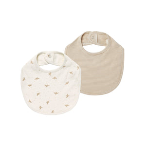 Quincy Mae Doves-Latte-Stripe Jersey Snap Bib