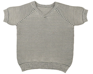 Belati Duck Blue Horizontal Marbled Rib Short Sleeve Knit Sweater